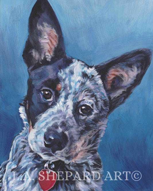 Australian Cattle DOG portrait art print of LAShepard painting 8x10" BLUE HEELER