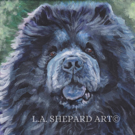 BLACK CHOW Chow dog art PORTRAIT canvas print of LAShepard painting 12x12"