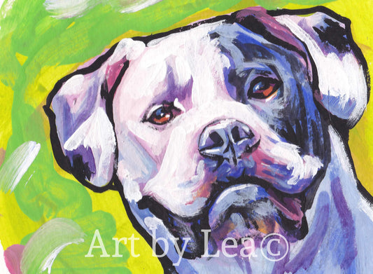 American Bulldog art print of pop art dog painting by LEA bright colors 13x19"