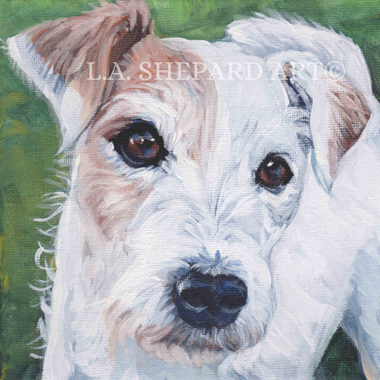 PARSON RUSSELL Terrier dog portrait art canvas PRINT of LAShepard painting 12x12"