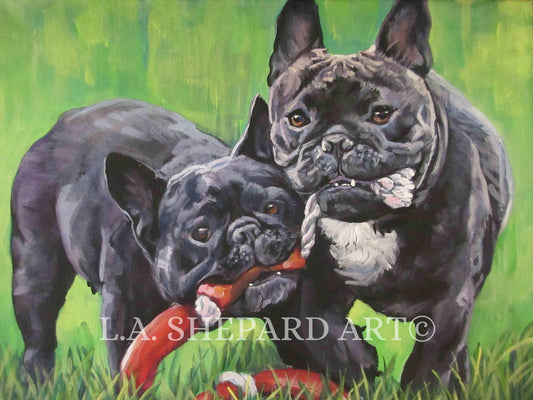 FRENCH BULLDOG art portrait canvas PRINT of LAShepard painting frenchie dog 12x16"