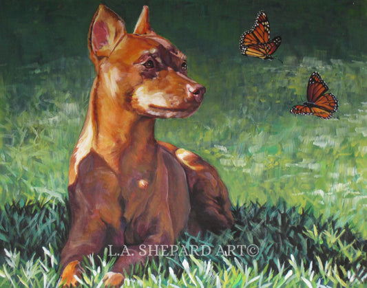 MINIATURE PINSCHER dog art print of LA Shepard painting 8x10
