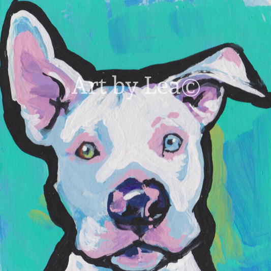 pitbull pit bull terrier print of pop art dog painting bright colors 8x8" rescue me