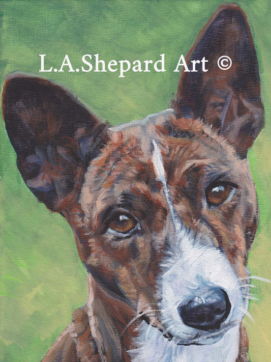 brindle BASENJI dog ART portrait PRINT of LAShepard painting 12x16"