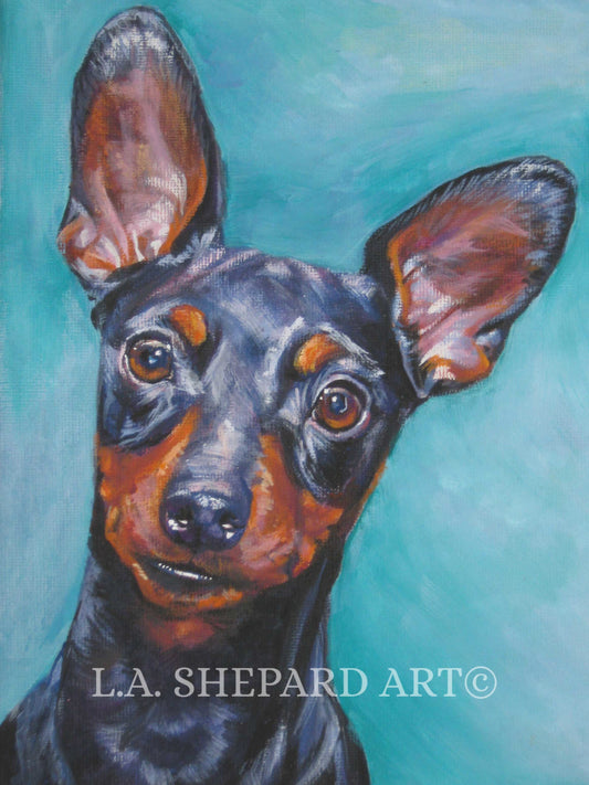 MINIATURE PINSCHER dog art portrait PRINT of LAShepard painting 12x16"
