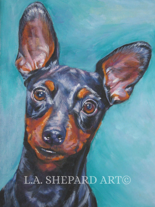 MINIATURE PINSCHER dog portrait art print of LA Shepard painting 8x10"