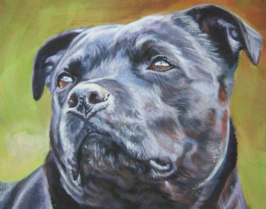 Staffordshire BULL TERRIER dog art portrait canvas PRINT of LAShepard painting 11x14"