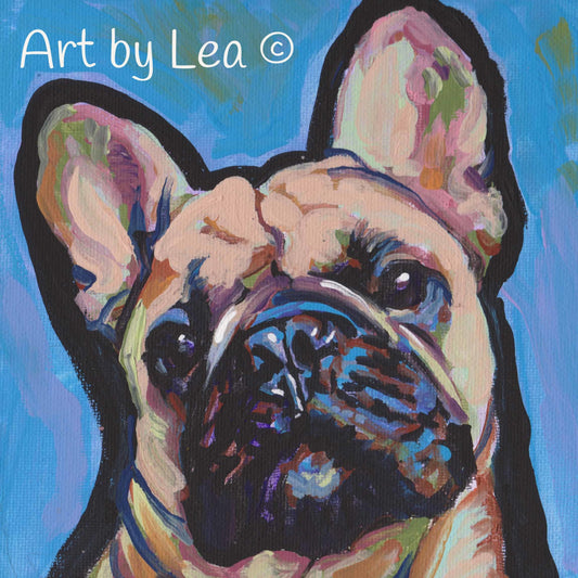 fawn FRENCH BULLDOG dog portrait PRINT of pop art painting bright colorful frenchie art 12x12"