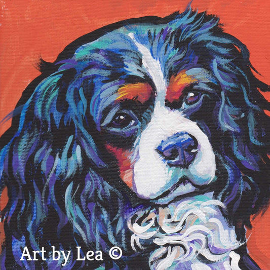 Cavalier King Charles Spaniel portrait Dog art print of modern art pop art painting bright colors 8x8"