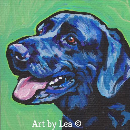 Black LABRADOR RETRIEVER modern Dog art PRINT of black lab painting pop art bright colors 8x8"