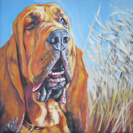 Bloodhound dog art CANVAS print of LA Shepard painting 8x8