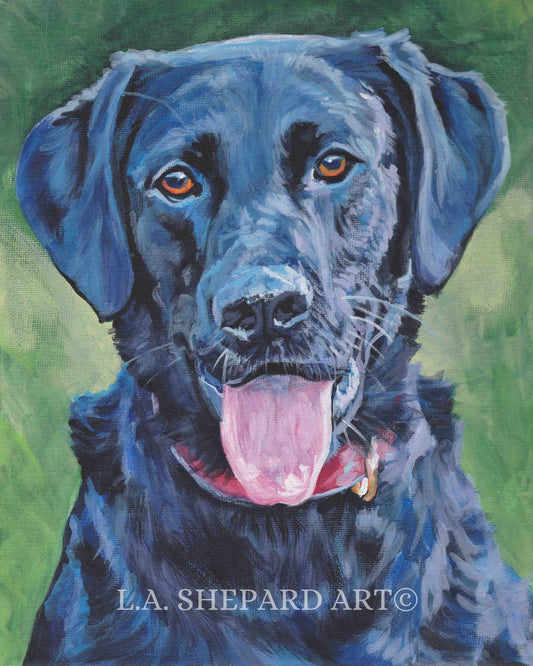 Labrador Retriever art portrait PRINT of LAShepard painting 8x10" BLACK LAB portrait
