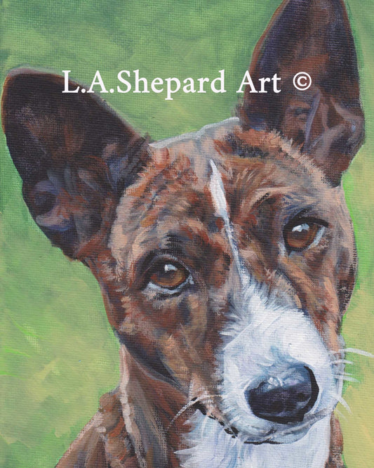brindle BASENJI dog art portrait PRINT of LAShepard painting 8x10"