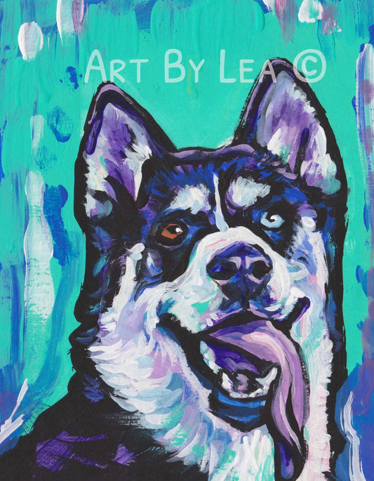 fun SIBERIAN HUSKY pop art print bright colorful dog portrait art 8.5x11"