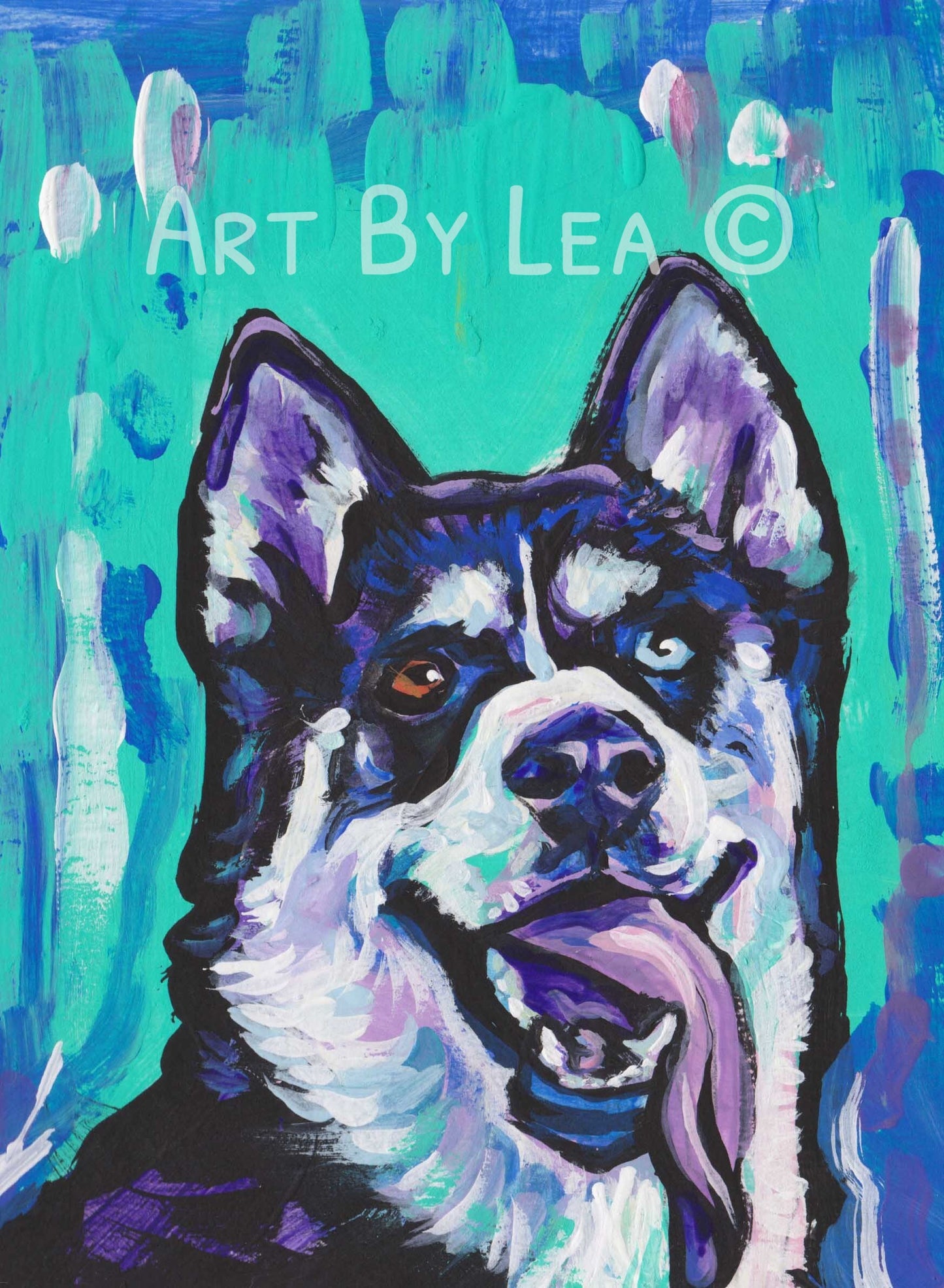 fun SIBERIAN HUSKY pop art print bright colorful dog portrait art 13x19" blue and brown eyes