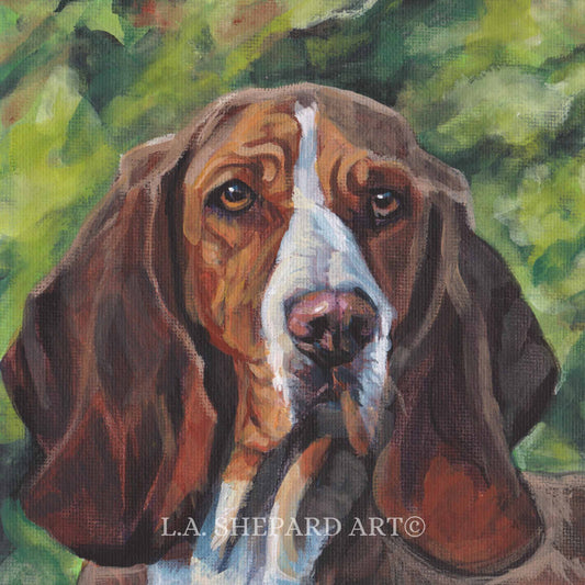 SPANISH SCENTHOUND dog art portrait print of LAShepard painting 8x8" Sabueso español