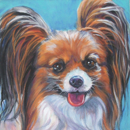 Papillon portrait CANVAS print of LA Shepard painting 8x8 dog art