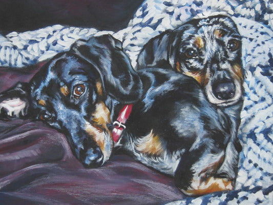 DACHSHUND dogs ART PRINT of LAShepard painting 12x16