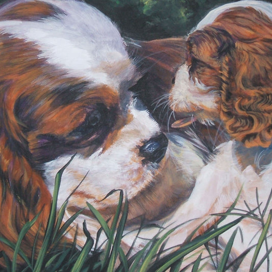 Cavalier King Charles Spaniel art print CANVAS print of LA Shepard painting 8x8 dog art