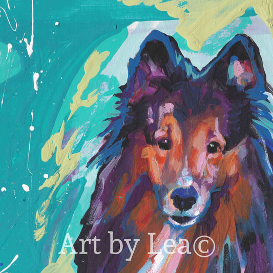 Shetland Sheepdog SHELTIE PORTRAIT PRINT of bright pop art painting 8x8"