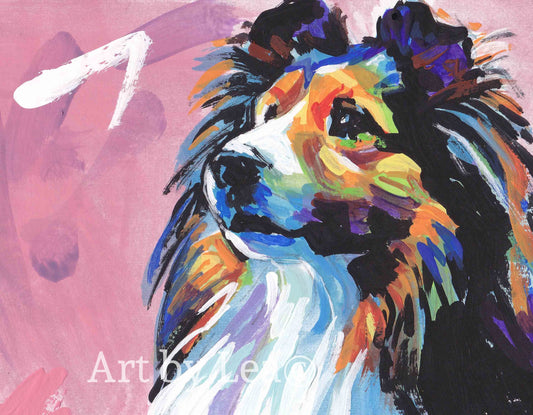 Shetland Sheepdog Sheltie portrait giclee print of bright pop art painting 8.5x11" LEA