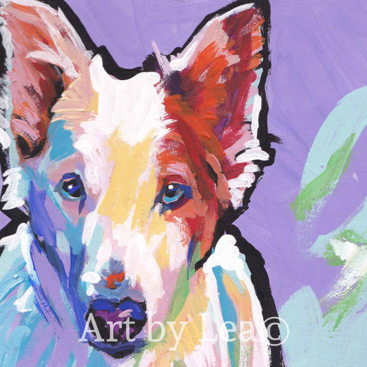 white sheltie rescue giclee print of pop art dog painting bright colors 12x12 rescue me