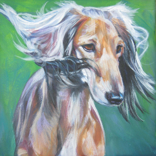 saluki dog art portrait CANVAS print of LA Shepard painting 8x8