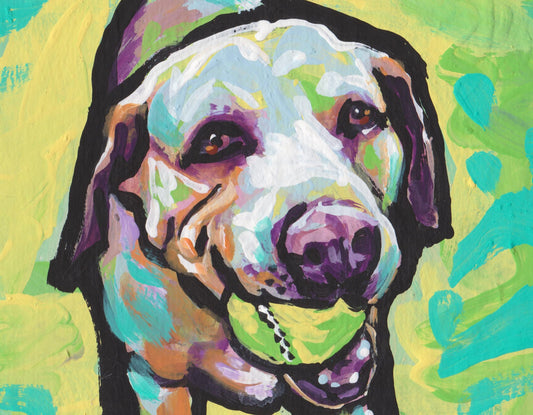Labrador Retriever dog portrait art print of pop art yellow lab painting 8.5x11"
