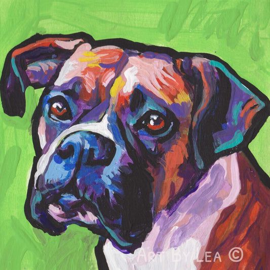 BOXER Dog portrait bright colorful art print of pop art painting 8x8"