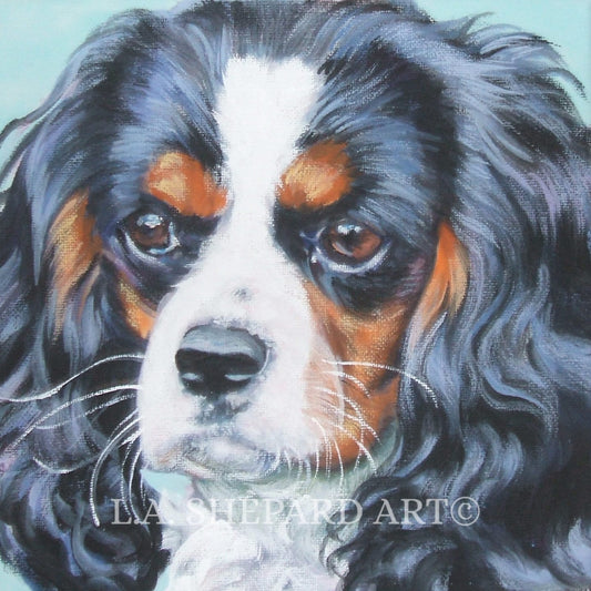 Cavalier King Charles Spaniel dog portrait art PRINT of LA Shepard painting 8x8