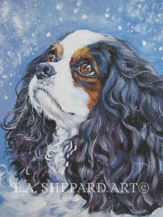 CAVALIER King Charles Spaniel DOG art portrait PRINT of L Shepard painting 8x10