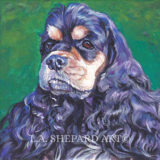 American COCKER Spaniel dog art portrait PRINT of LA Shepard painting 8x8