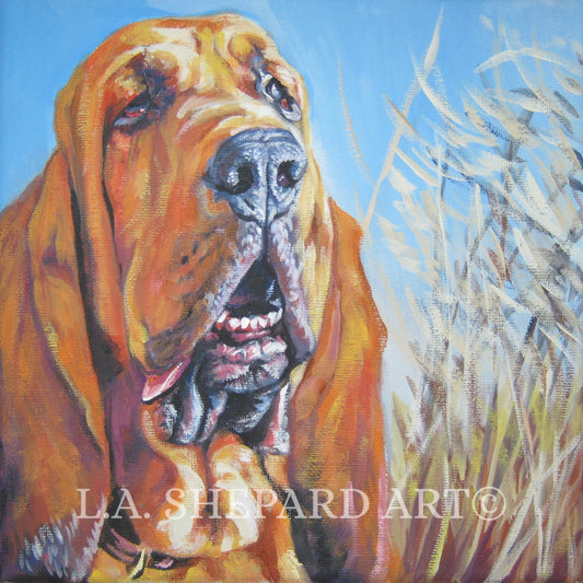 BLOODHOUND dog portrait art PRINT of LA Shepard painting 12x12