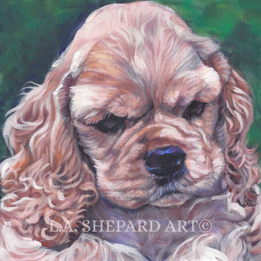American COCKER Spaniel dog portrait art Canvas PRINT of LA Shepard painting 8x8