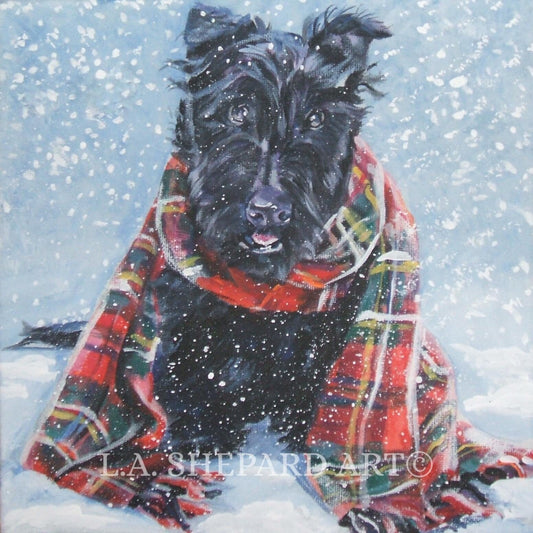 Scottish Terrier scottie xmas dog art print of LA Shepard painting 12x12
