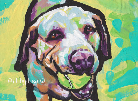 Labrador Retriever dog portrait art print of pop art yellow lab painting 13x19"