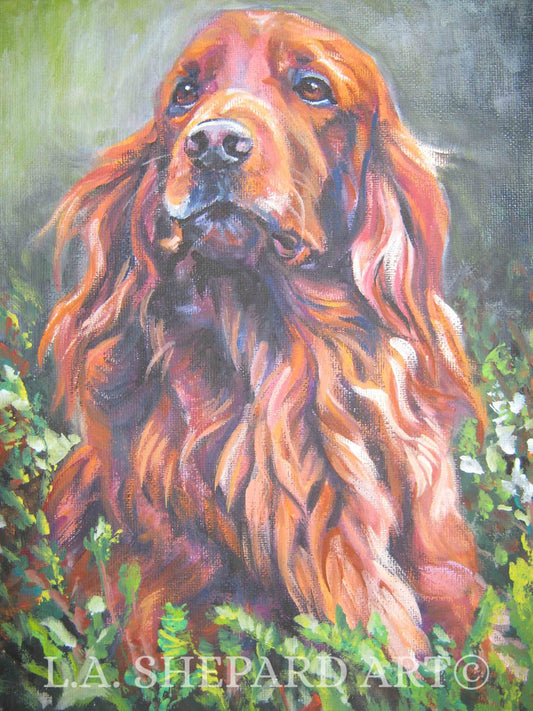 IRISH SETTER dog art portrait canvas PRINT of la Shepard painting 8x10