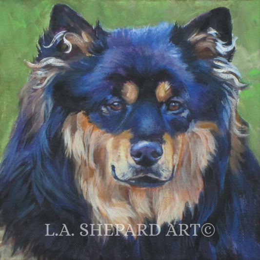 Finnish Lapphund DOG ART canvas PRINT of LAShepard painting 8x8"
