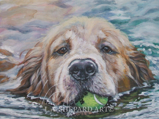 GOLDEN RETRIEVER dog art portrait print of LA Shepard painting 8x10