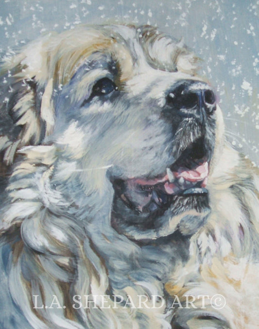 Great PYRENEES dog art portrait canvas PRINT of LA Shepard painting 11x14