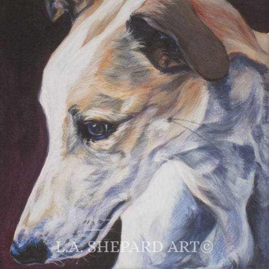 GREYHOUND portrait dog art canvas PRINT of LA Shepard painting 12x12