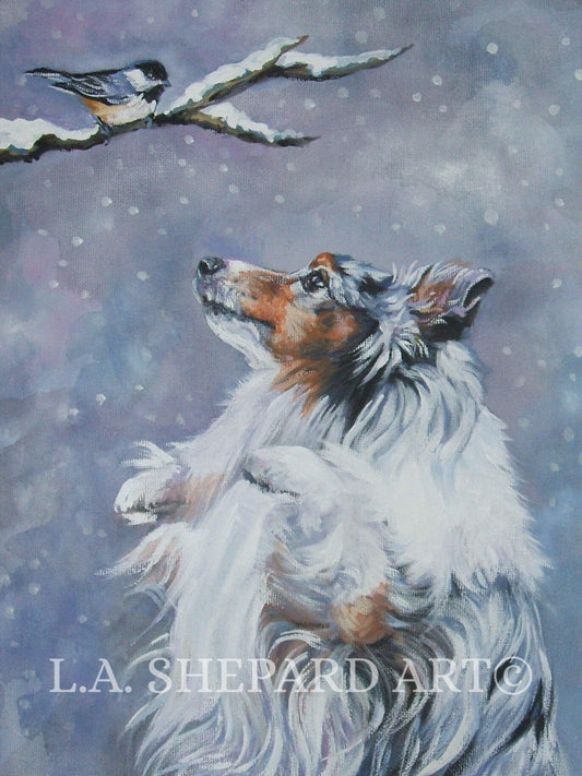 SHETLAND SHEEPDOG sheltie dog art canvas PRINT of LAShepard painting 12x16"