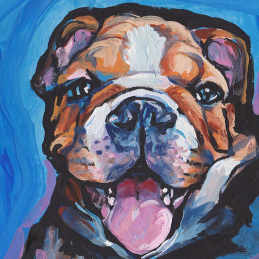 English Bulldog Puppy Dog art print from pop art painting bright colors 12x12"