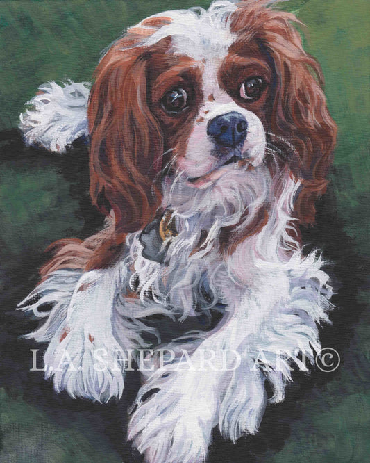 blenheim CAVALIER King Charles Spaniel dog art canvas PRINT of LAShepard painting 8x10"