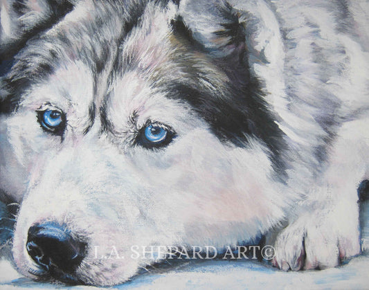 Siberian HUSKY dog art portrait canvas PRINT of LA Shepard painting 11x14