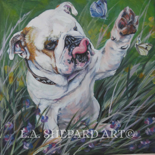ENGLISH BULLDOG dog art portrait canvas PRINT of LAShepard painting 8x8"