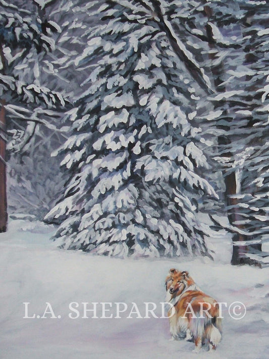 Rough COLLIE dog art canvas PRINT of LA Shepard painting 12x16