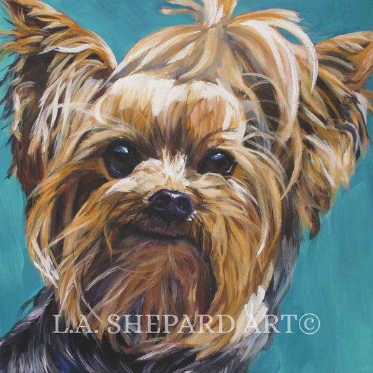 Yorkshire Terrier YORKIE dog portrait art canvas PRINT of LAShepard painting 8x8"