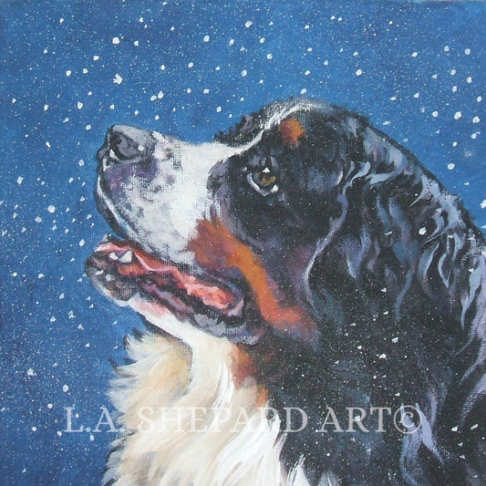 BERNESE Mountain Dog art portrait canvas PRINT of LA Shepard painting 8x8