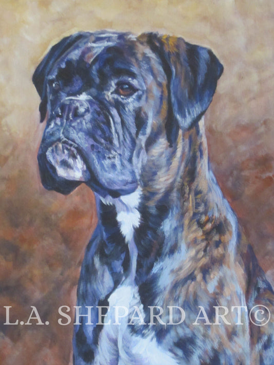 brindle BOXER dog portrait art canvas PRINT of LA Shepard painting 8x10